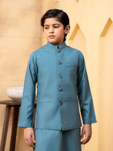 Shahjahan - Teal Kurta Trouser with Waistcoat - 3 Piece